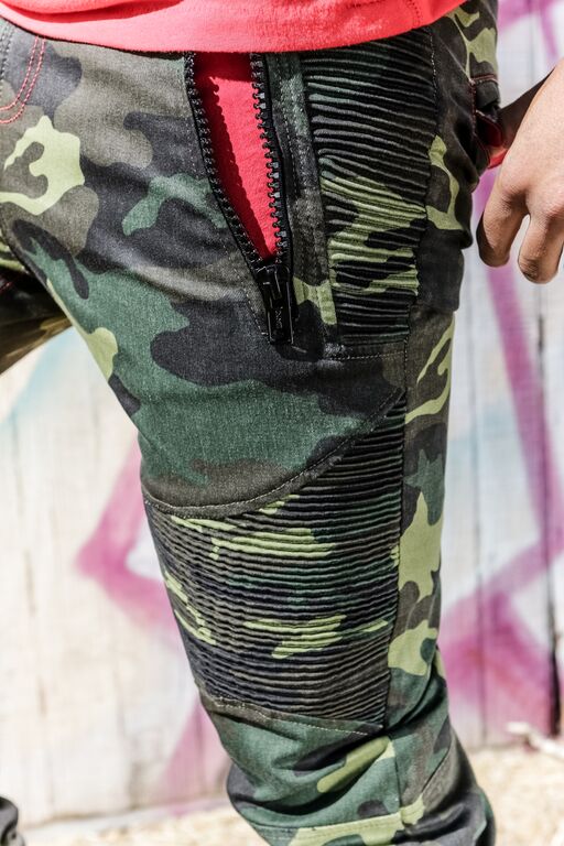 camo joggers with red stripe
