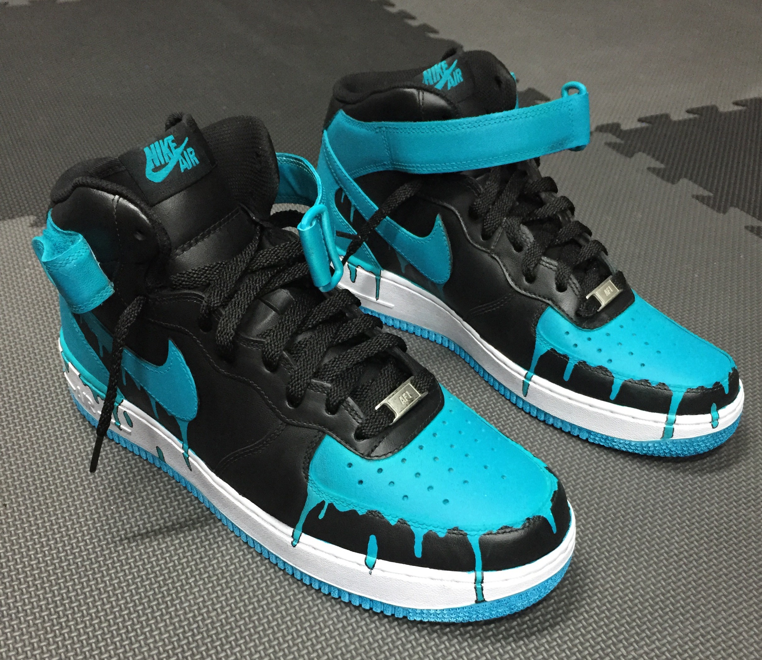 nike air force 1 lv8 matte black and teal custom